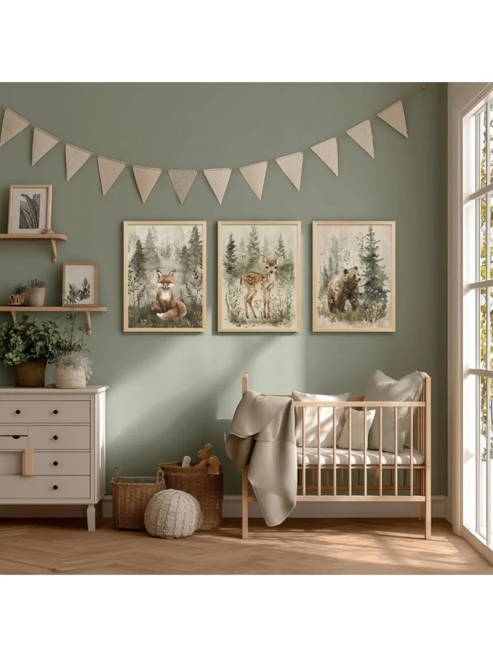 Woodland Animal Nursery Wall Art - Cute Fox, Bear & Deer Decor for Baby Room